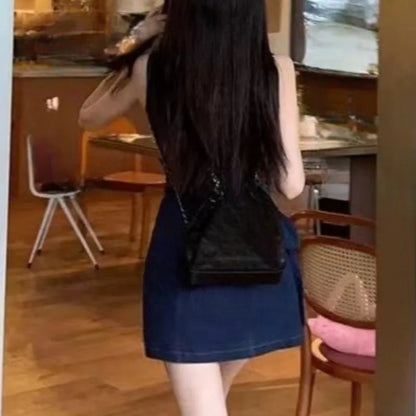 Blue Denim Dresses Sleeveless Bandage Bow Vestidos Para Mujer Korean Mini Dress