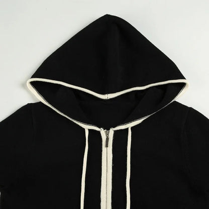High Street Lace Patchwork Hooded Sweatshirt Y2k Long Sleeve Double Zipper Jackets Spring Autumn New Cardigan Coat