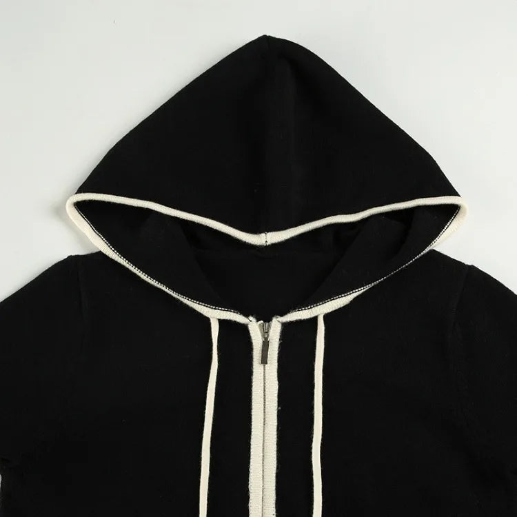 High Street Lace Patchwork Hooded Sweatshirt Y2k Long Sleeve Double Zipper Jackets Spring Autumn New Cardigan Coat