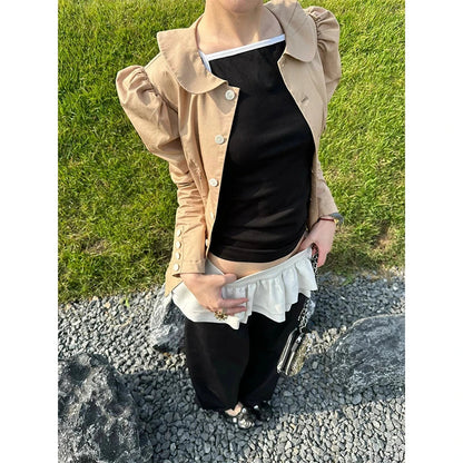 Cloud Patchwork Design Pants Loose Y2k Clothing Draping Straight String Pants Korean Pantalones De Mujer