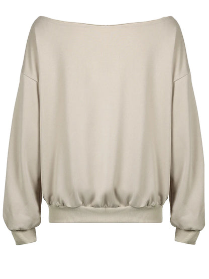 Figure Print Loose Sweatshirts Autumn Winter New Off Shoulder Slash Neck Pullovers
