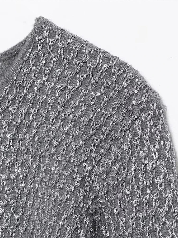Slim Sequin O Neck Knitted Cardigan Long Sleeve Single Breasted One Button Sweater Spring Lady New Commute Knitwear