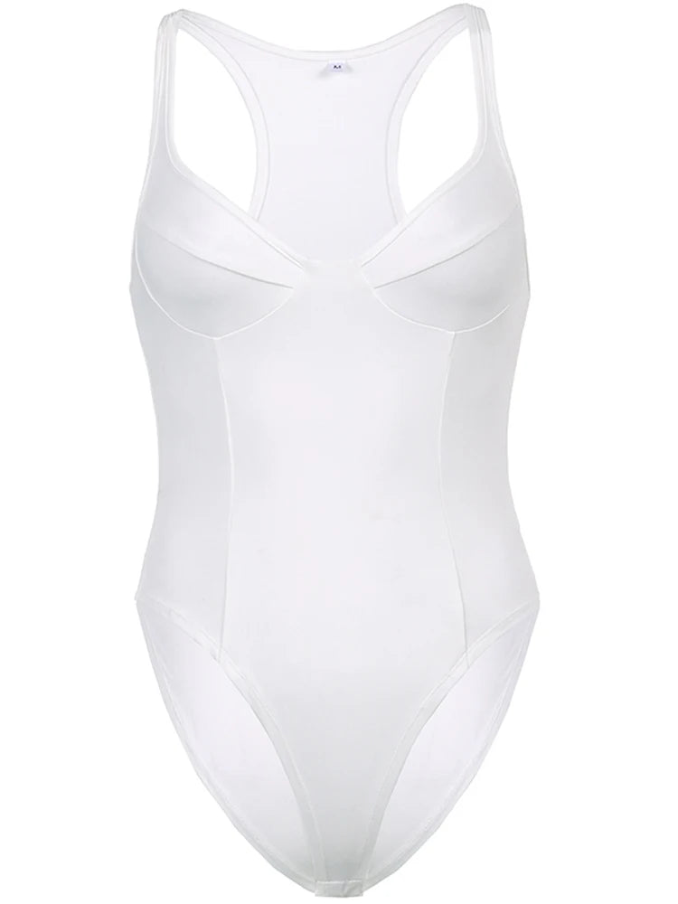 Sleeveless Strap Bodysuit Summer Backless Bodycon Short Jumpsuit Black White V Neck Body Suit Top
