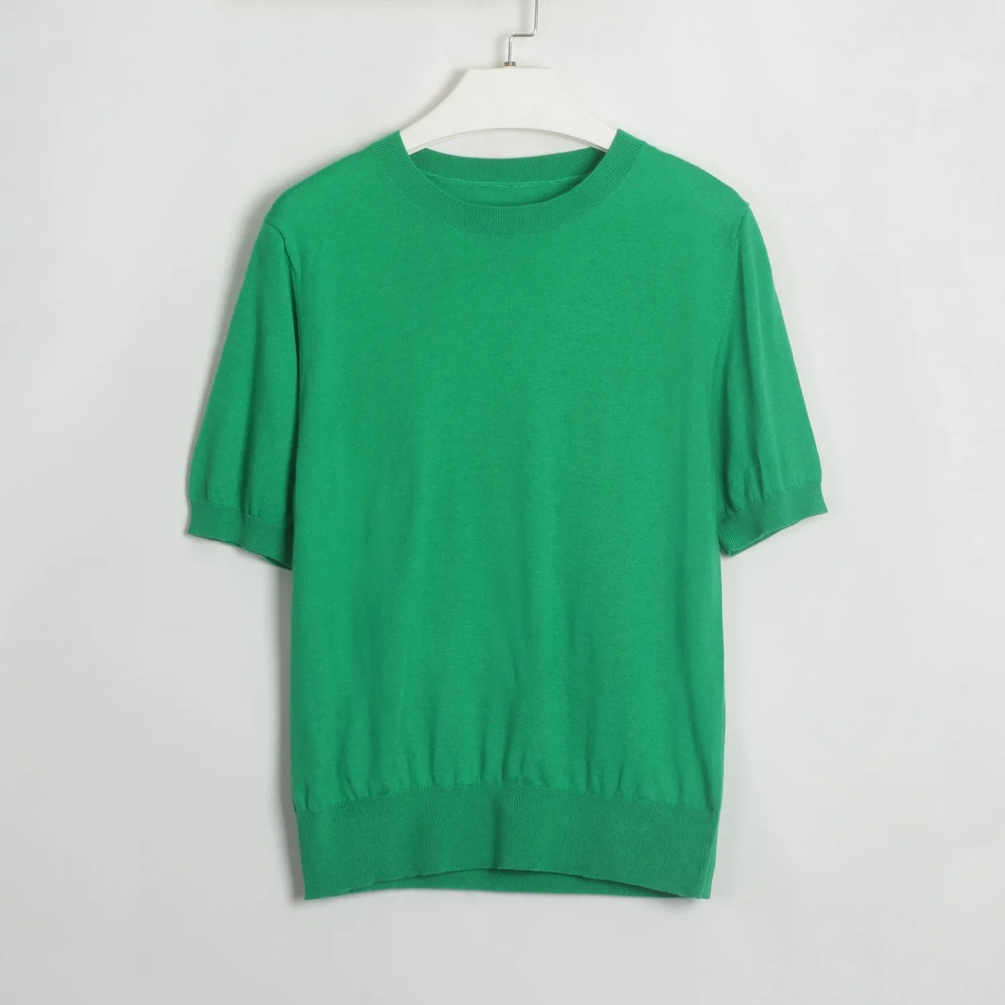 Summer Knitted Tshirt Short Sleeve Oneck Slim White Sweater Female Pullovers Knitwear