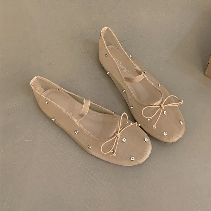 Flat Shoes Mesh Mary Jane Shoes Soft Sole Outdoor Dress Ballerinas