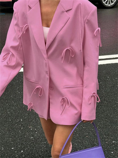Suit Outwear for Lace-up Patchwork Pocket Loose Long Sleeve Cardigan Female Coat New