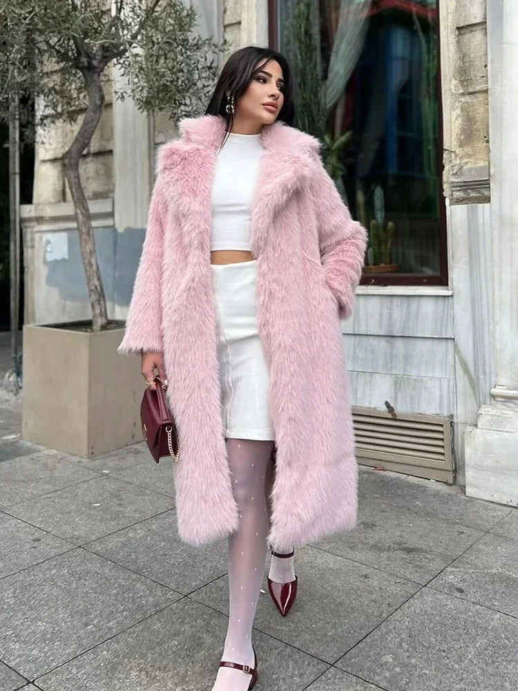 Winter Fur Feather Loose Overcoat ’s Pocket Commute Jacket Patchwork Coat