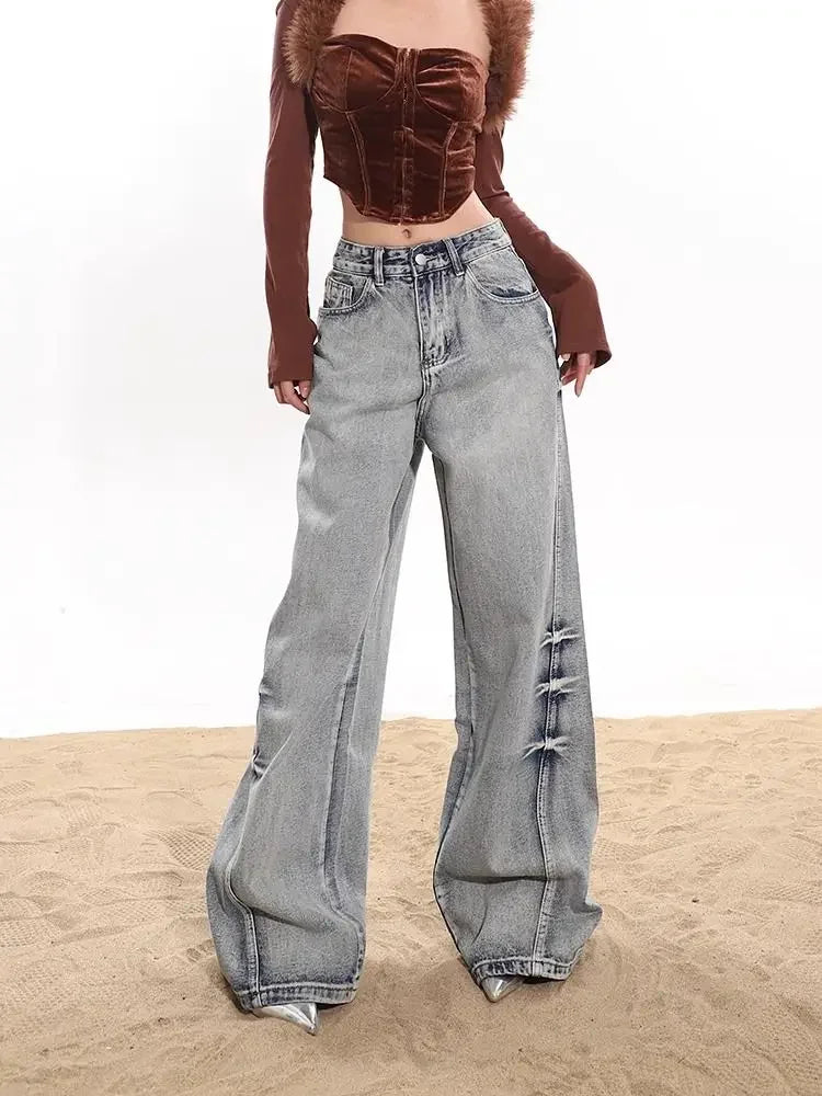Do Old Black Retro Denim Pants for Y2k Harajuku Causal Baggy Washed Wide Leg Jeans Hip Hop Slouchy Jeans Lady