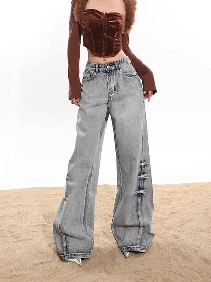 Do Old Black Retro Denim Pants for Y2k Harajuku Causal Baggy Washed Wide Leg Jeans Hip Hop Slouchy Jeans Lady