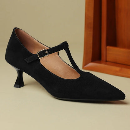 Natural Suede Leather Thin High Heel Pointed Toe Pumps Spring Autumn New Heeled Retro Heeled Shoes
