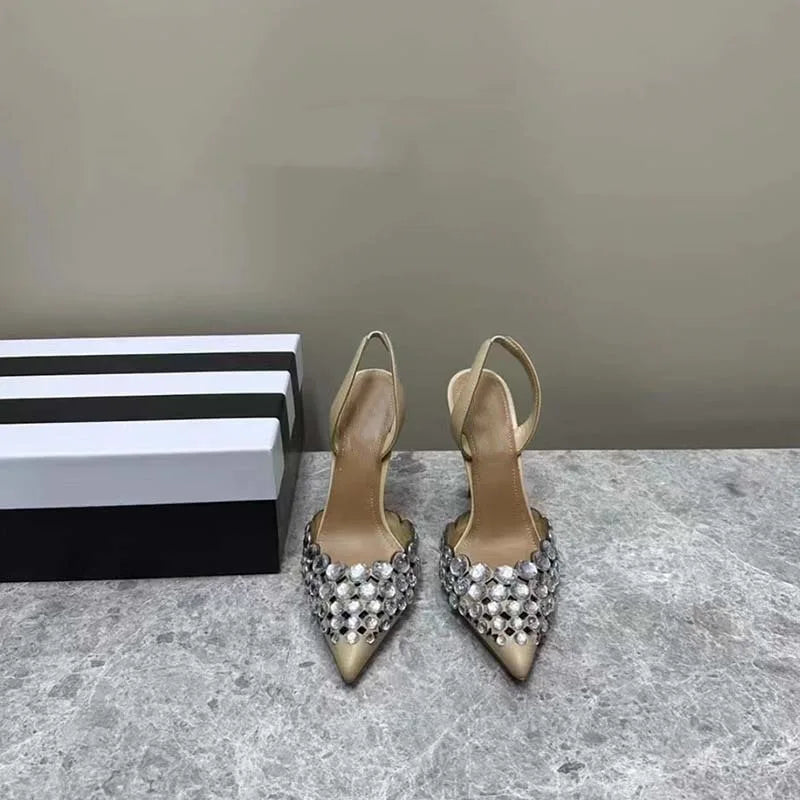 New Super Rhinestone Shallow Stiletto Pointed Shoes Roman Cutout High Heeled Sandals