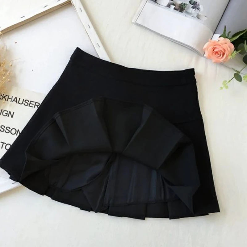 Harajuku Pleated Skirt High Waist Black Mini Skirts Korean Preppy School Uniform All Match a Line Skirt