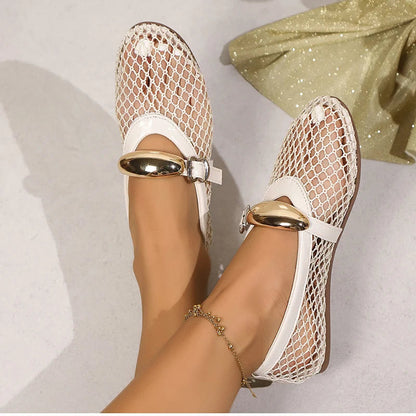 Summer Hollow Out Flat Mary Jane Shoes Comfort Soft Sole Slip on Outdoors Party Dress Shoes