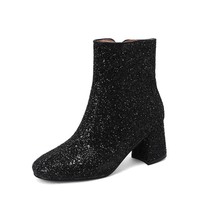 Big Size 48 49 50 Gold Silver Blue Sequined Cloth Glitter Winter Shoes Chunky High Heels Bling Party Ankle Chelsea Boots