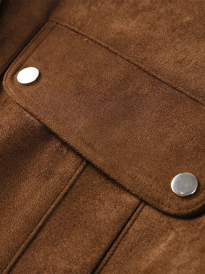 Zipper Suede Cargo Jacket Coat Button Lapel Maillard Slimming Workwear Leather Jackets Short Outwear Commute Overcoat
