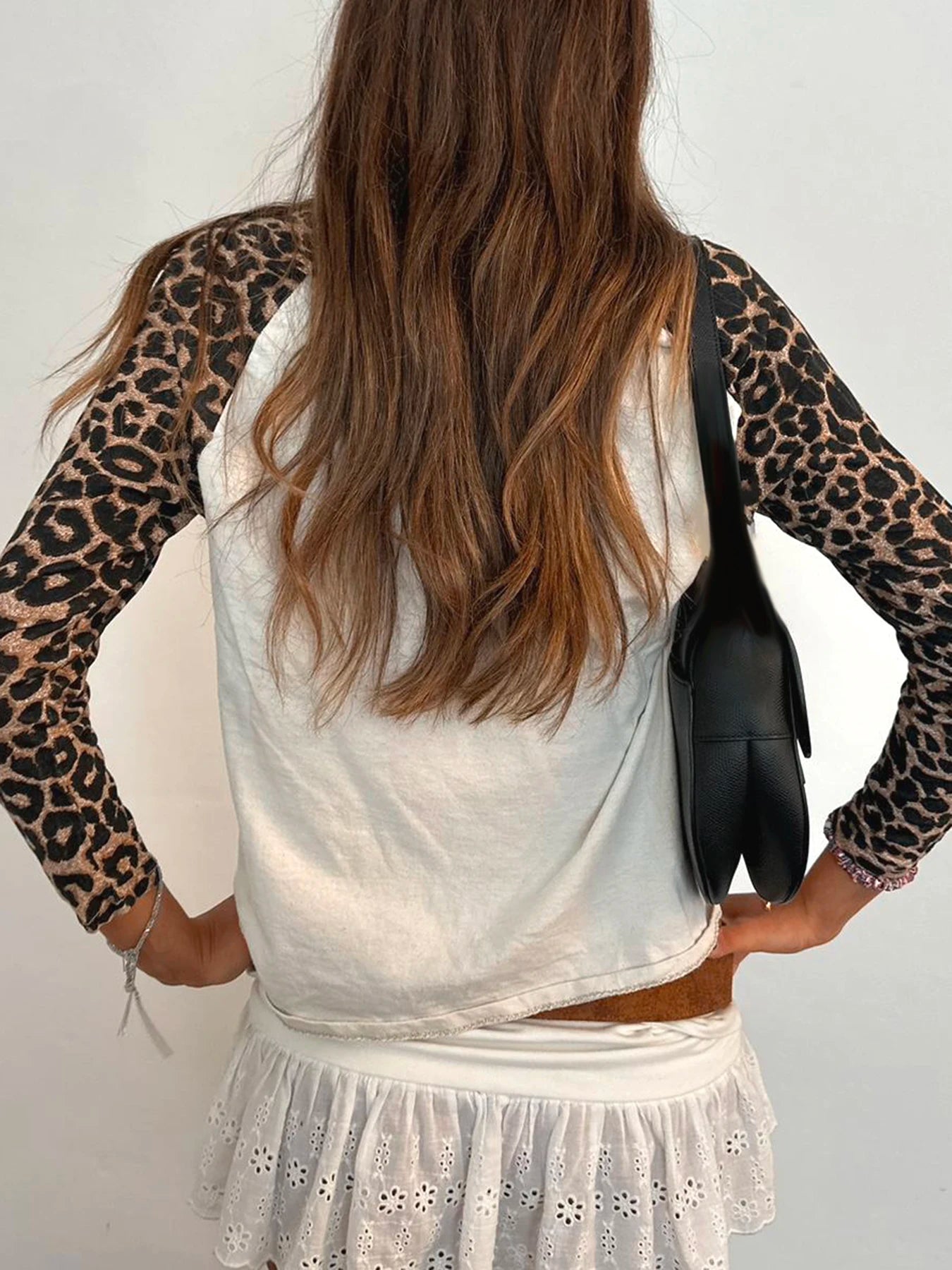 Leopard Patchwork ��s Long Sleeve T-shirts O-neck Start Leopard Prints Top Tees Autumn New ��s Clothes