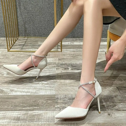 New Rhinestone High Heels Pumps Buckle Wedding Shoes Pointed Stiletto Heel Theel Sandals Dress Shoes