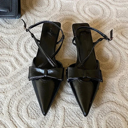 Sandals Butterflyknot Slingback Pointed Toe Pumps Crosstied Low Heeled Dress Shoes Zapatos De Mujer