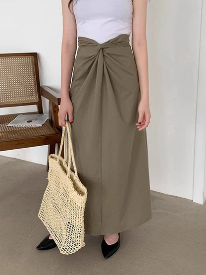 Korean Skirt Design Twist Linen Summer New High Waist Slimming Aline Long Skirts