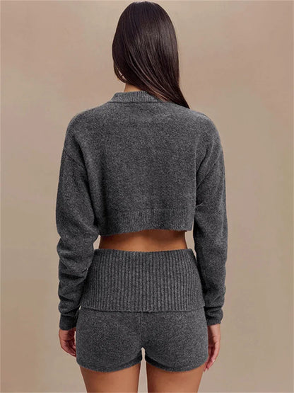 Knit Cardigan Sweater Female Long Sleeve Cropped Top Patchwork Commute Top Knitwear Cardigan