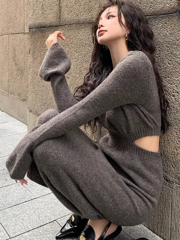 Bodycon Knitted Sweater Dress Slim Party One Pieces Vestidos Female Ribbed Robe