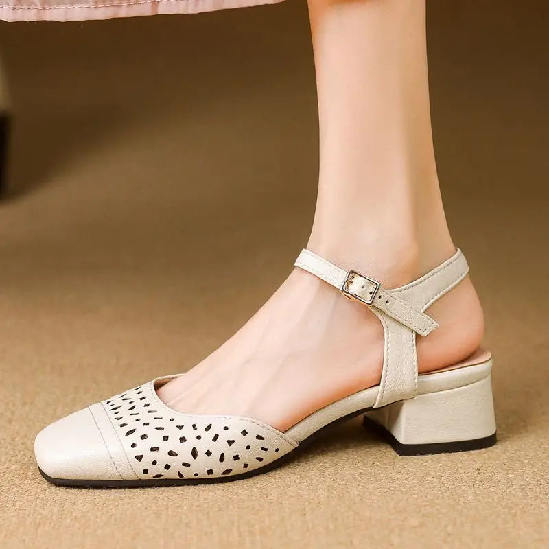Sandals Square Toe Thick Heels 3.5cm Buckle Strap Breathable Small Size 31 32 33 Sweet Daily Shoes