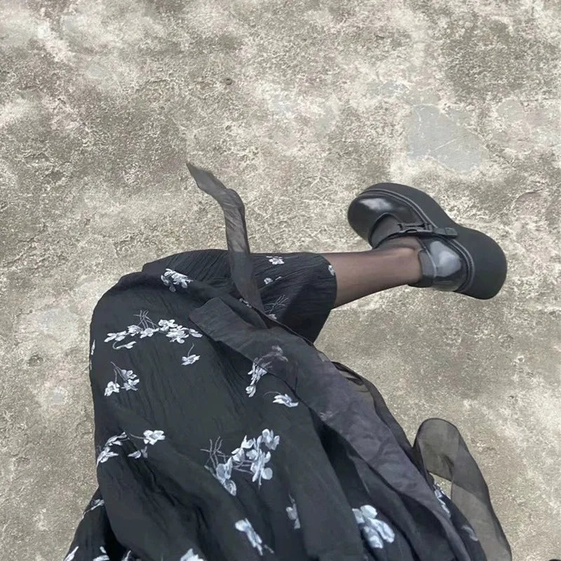 Retro Round Toe Block Heel Mary Jane Shoes Patent Leather Black Platform Pumps College Thicksoled Japanese Style Loafers