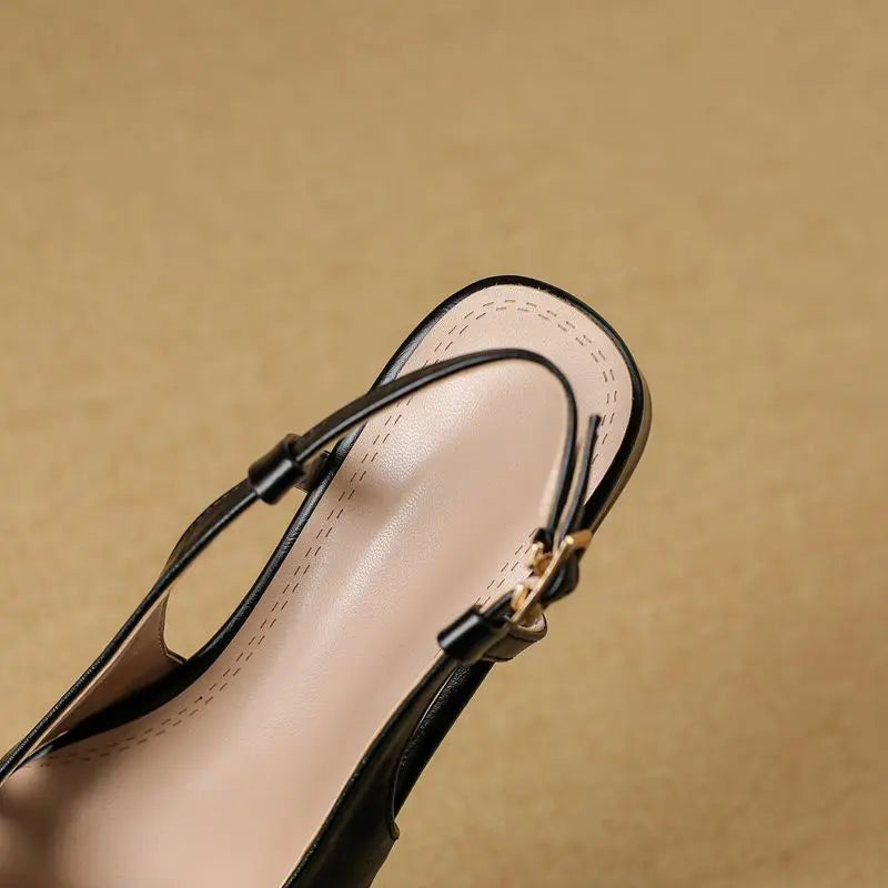 Design Sandals Square Toe Block Heels 3.5cm Back Buckle Strap Big Size 43 Dating Shoes 31 32
