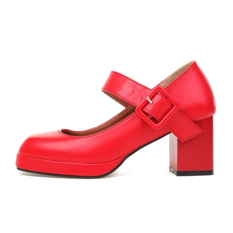 Classics High Heels Lolita Shoes Straps Mary Janes Shoes Female Red Orange White Pumps Party Wedding Shoes Size 45