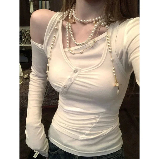 2 Piece Sweater Sets Long Sleeve Bodycon Slim Tshirts Office Lady Korean Clothing Blouse Suits