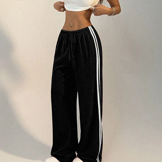 New Striped Pants Summer Basic Straight Slim Trousers Female Simple Versatile Pants