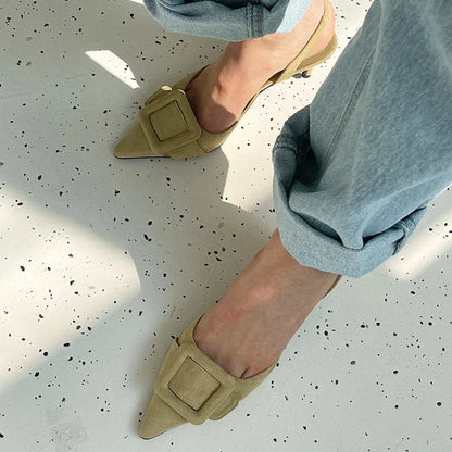 Sandals Summer Pointed Toe High Heels Stiletto Square Buckle Large Size Single Shoes