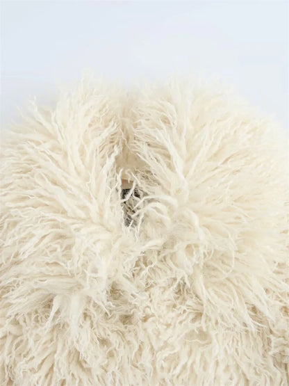 V-neck Loose Cardigan Overcoat for Long Sleeve Patchwork Faux Fur High Street Clothes Female Winter Coat New