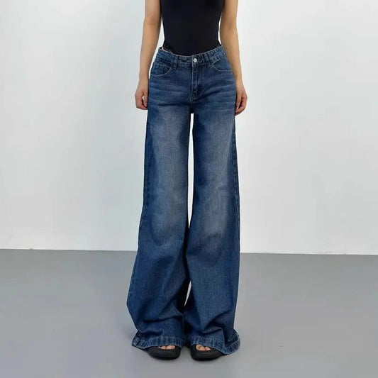 Retro American Plus Straight Leg Jeans Washed and Versatile Gothic Harajuku Loose Fit High Waisted Jeans Y2k Pants
