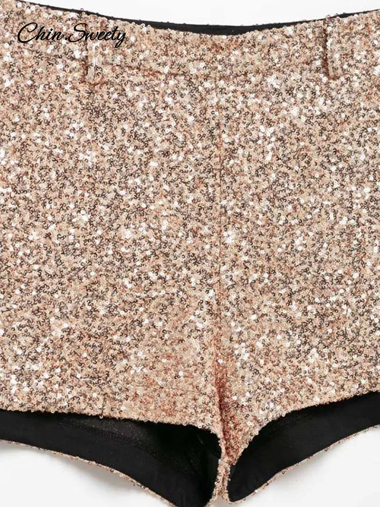 Y2k Sequin High Waist Shorts Lady Shiny All-matching Short Pant Spring Summer Female Glitter