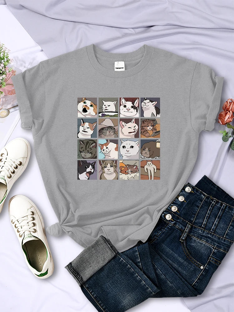 Animal Dog Cat Printing Tee Shirts Summer Clothing Harajuku Sport Style Tops Multicolor Female T-shirt