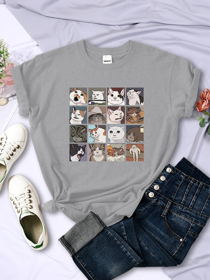 Animal Dog Cat Printing Tee Shirts Summer Clothing Harajuku Sport Style Tops Multicolor Female T-shirt