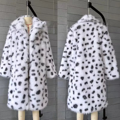 Brand Fluffy Furry Leopard Faux Fur Coats Winter Long Belted Overcoats Fox Fur Coats Outerwear