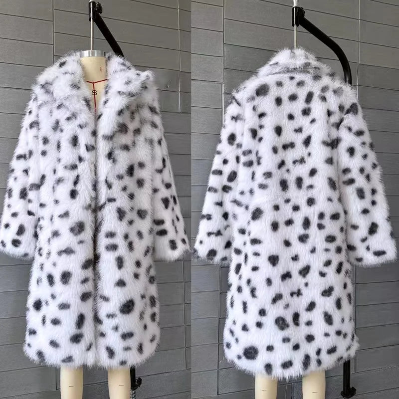 Brand Fluffy Furry Leopard Faux Fur Coats Winter Long Belted Overcoats Fox Fur Coats Outerwear