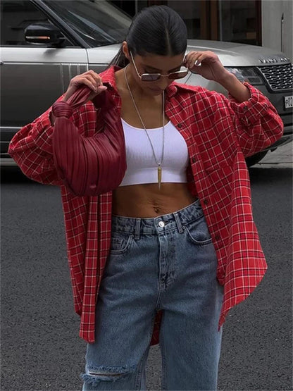 Loose Lapel Shirts Coat for Patchwork Cardigan Autumn High Street Baggy Female Blouse