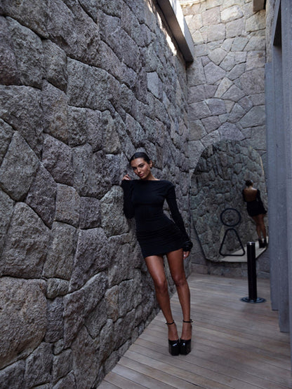 Autumn Long Sleeve Tight Dress for Backless Bodycon Mini Dress Fold Female Party Club Evening Dress