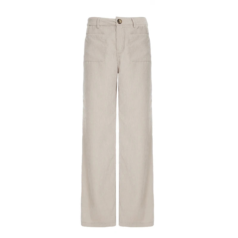 Causal All-match Basic Corduroy Pants Gentle Loose Wide Leg Pants Simple High Autumn New