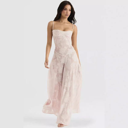 Print Backless Maxi Dress for New Spaghetti Strap Sleeveless Loose A-line Club Party Long Dress