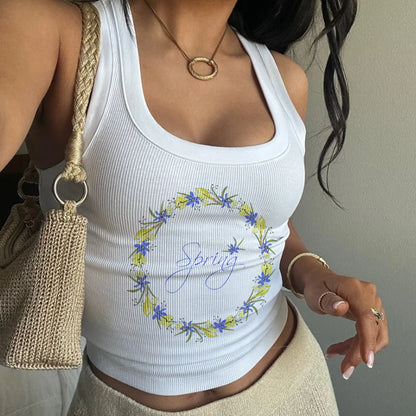 Europe and the United States Street New Print Season Art Text Short Sleeve Y2k ’s T-shirt Vest Halter