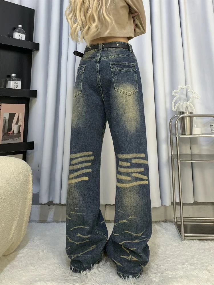 Y2k Oversized Jeans Woman Hip Hop Blue Kpop Wide Leg High Waist Denim Pants Causal Bottoms Mujer