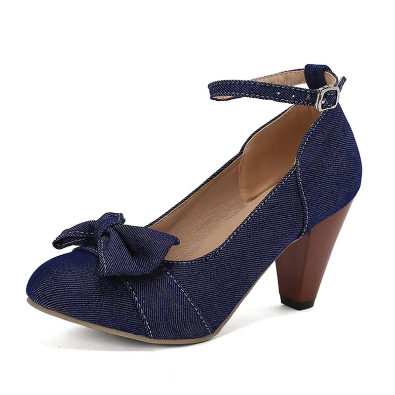48 Brand New Round Toe Chunky Heel Pumps Bow Buckle Summer Party Shoes
