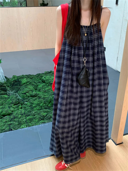 Korea Rompers Summer Plaid New Office Lady High Street Sleeveless Wide Leg Jumpsuits