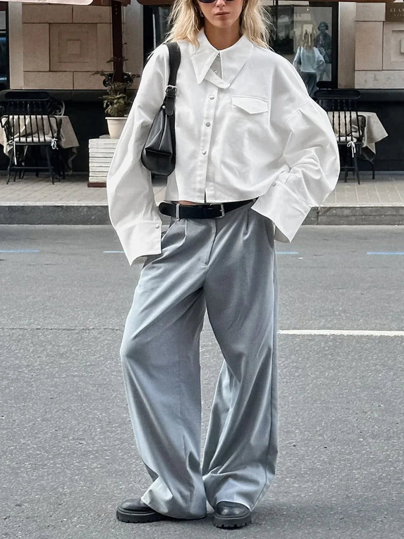 White Shirts for Autumn New Single Breasted Long Sleeve Loose Blouse Lapel Collar Blouses