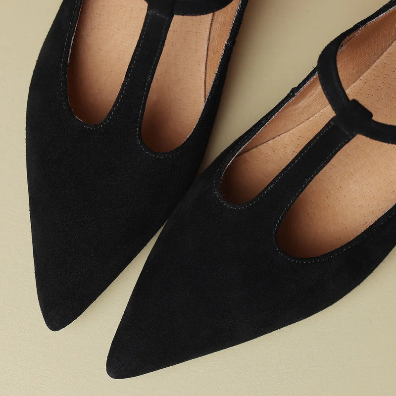 Natural Suede Leather Thin High Heel Pointed Toe Pumps Spring Autumn New Heeled Retro Heeled Shoes