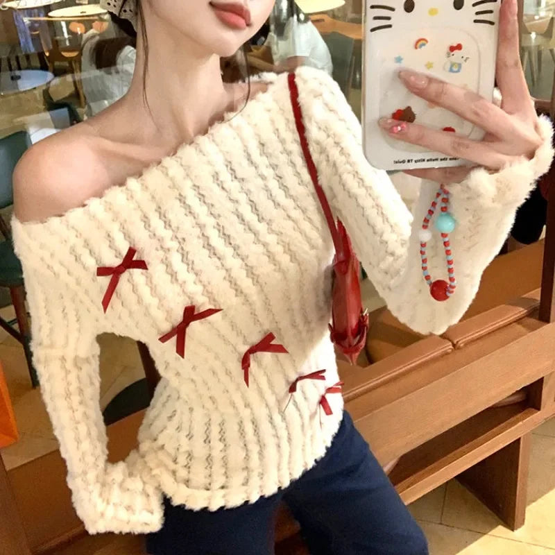 Y2k Knitted Sweater Long Slleve Korean Design Knit Pullovers 2000s Party Autumn Jumper